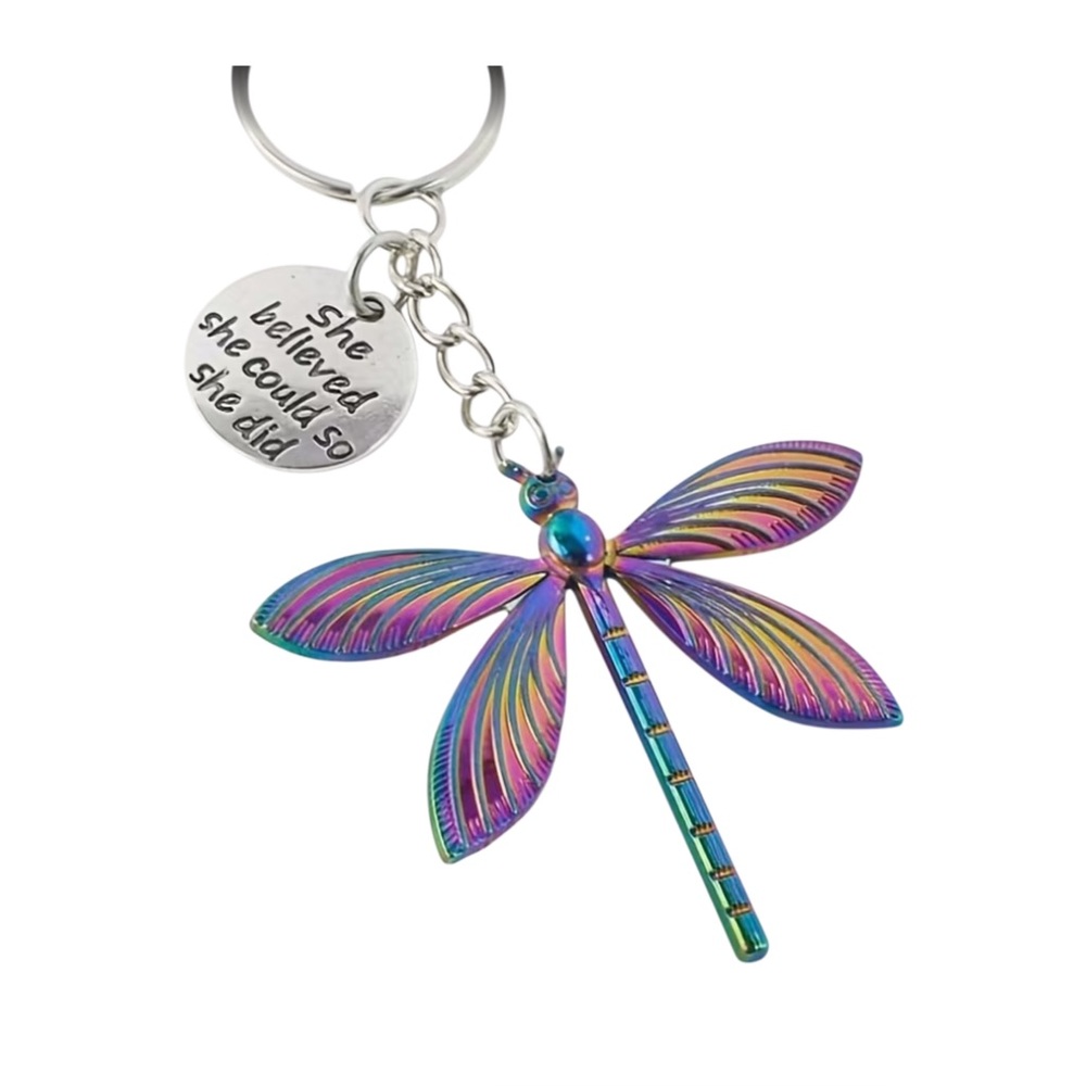 Inspirational Dragonfly Pendant Key Ring Accessory